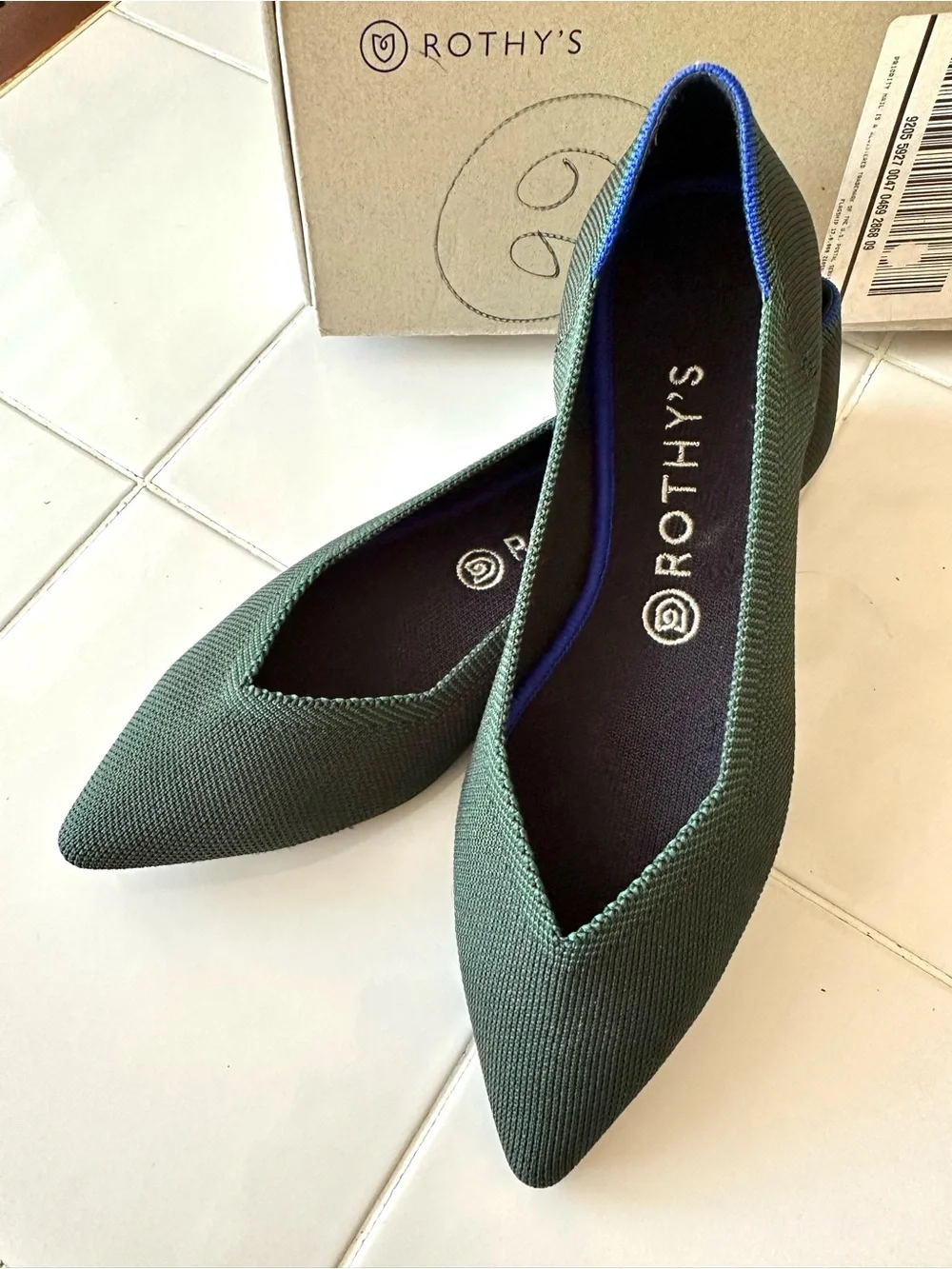 Rothy’s The Point Emerald Green Flats Size 9.5 Retired